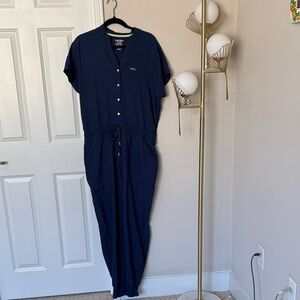 Landu Dark Blue Button-Front Jumpsuit Scrubs